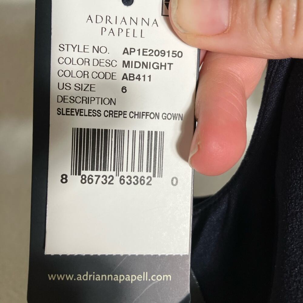 Adrianna Papell sleeveless crepe chiffon‎ gown dress navy blue comfortable New - Picture 6 of 6